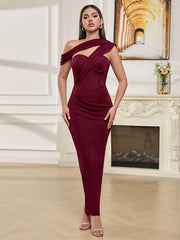 One Shoulder Draped Slim Long Corset Patchwrok Bodycon Evening Celebrity Cocktail Gowns