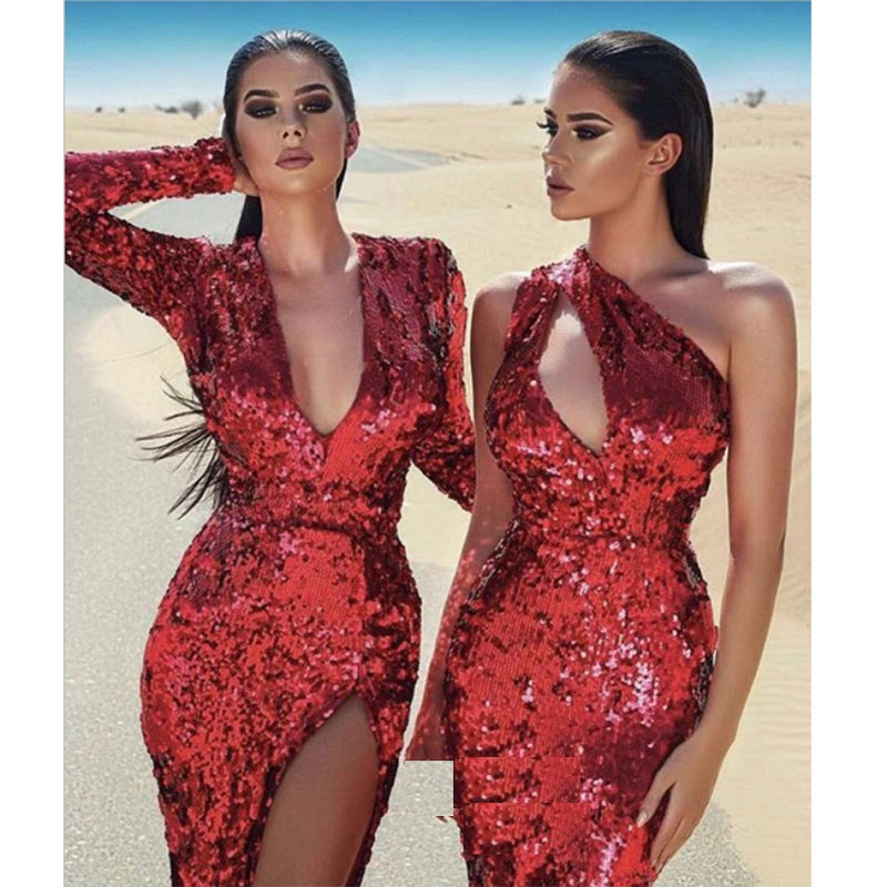 One Shoulder Floor-Length Celebrity Party Dress