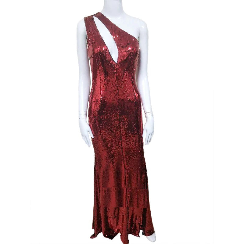 One Shoulder Floor-Length Celebrity Party Dress