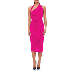 One Shoulder Halter Strap Midi Club Bandage Dress