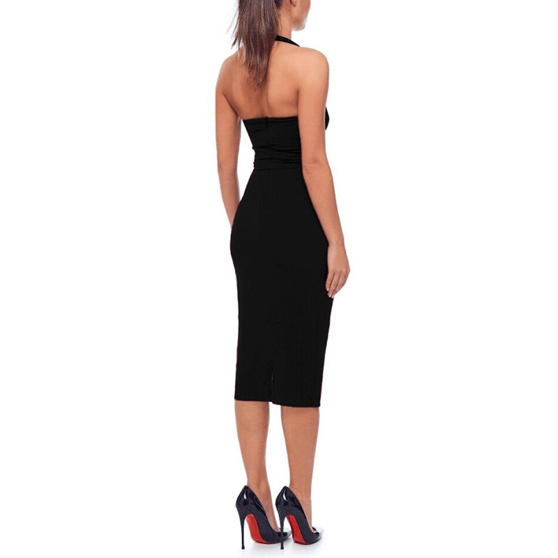 One Shoulder Halter Strap Midi Club Bandage Dress