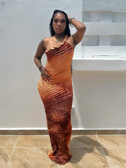 One Shoulder Patchwork Stripes Tie-Dye Print Bodycon Dress