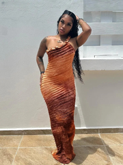 One Shoulder Patchwork Stripes Tie-Dye Print Bodycon Dress