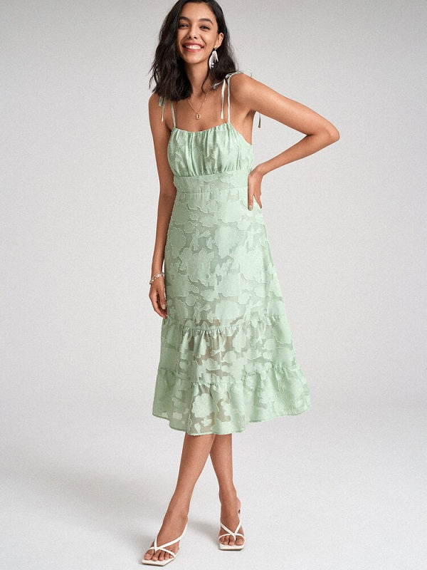 Open Back Tie Shoulder Strap High Waist Dress