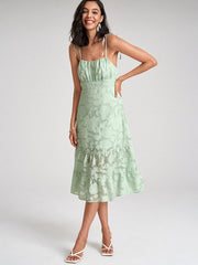 Open Back Tie Shoulder Strap High Waist Dress