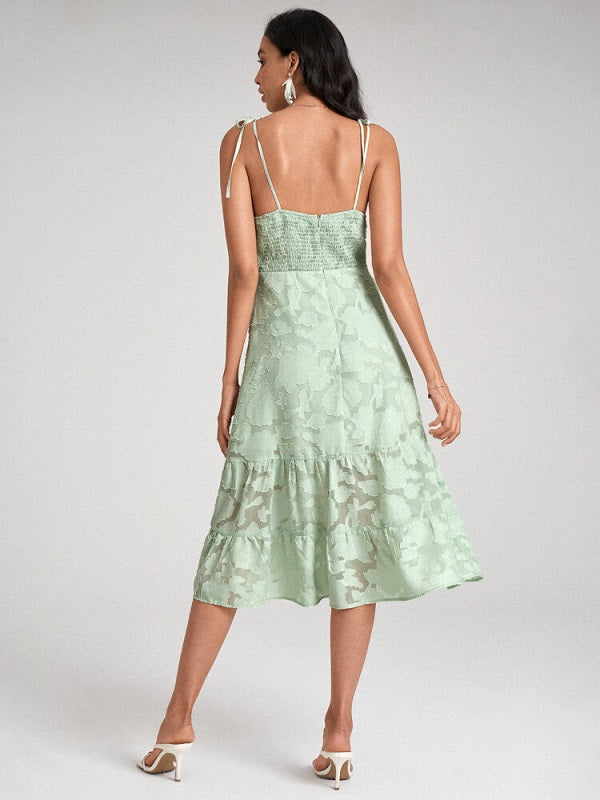 Open Back Tie Shoulder Strap High Waist Dress