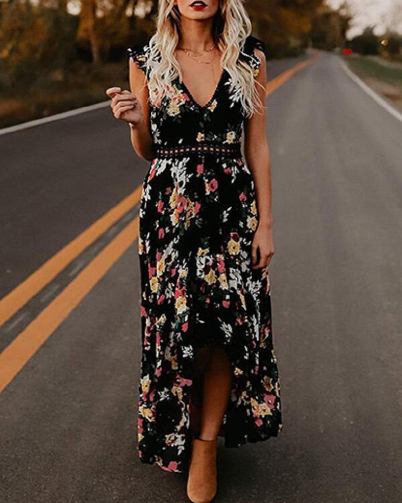 Open Back V-Neckline Maxi Dress