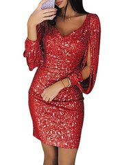 Open Design Sleeve Shimmering Mini Dress