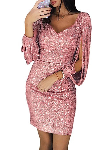 Open Design Sleeve Shimmering Mini Dress