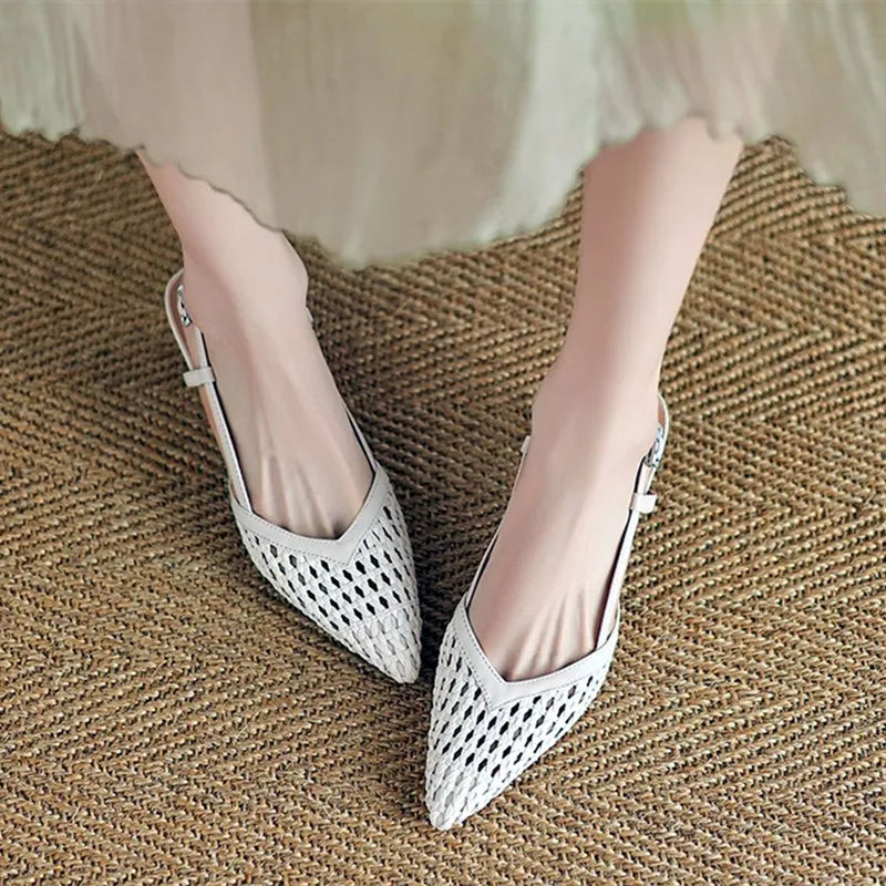 Openwork Weave Design Mid-Heel Mules Sandals Comfortable Ankle Strap High Heel