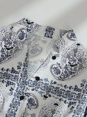 Paisley Print Long Sleeve Drawstring Button Bohemian Dress