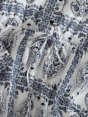 Paisley Print Long Sleeve Drawstring Button Bohemian Dress
