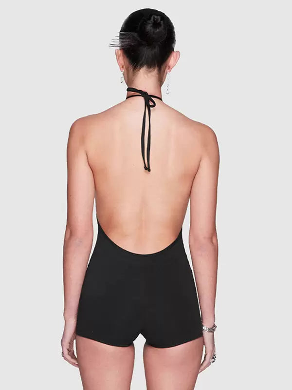 Party And Club Jumpsuit Polyester Halter Sleeveless Cupless Clubwear