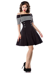 Party Dress Off Shoulder Stripes Button Front Swing Dresses