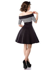 Party Dress Off Shoulder Stripes Button Front Swing Dresses