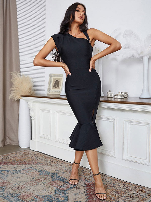 Party Straps Neck Sleeveless Semi Formal Dress