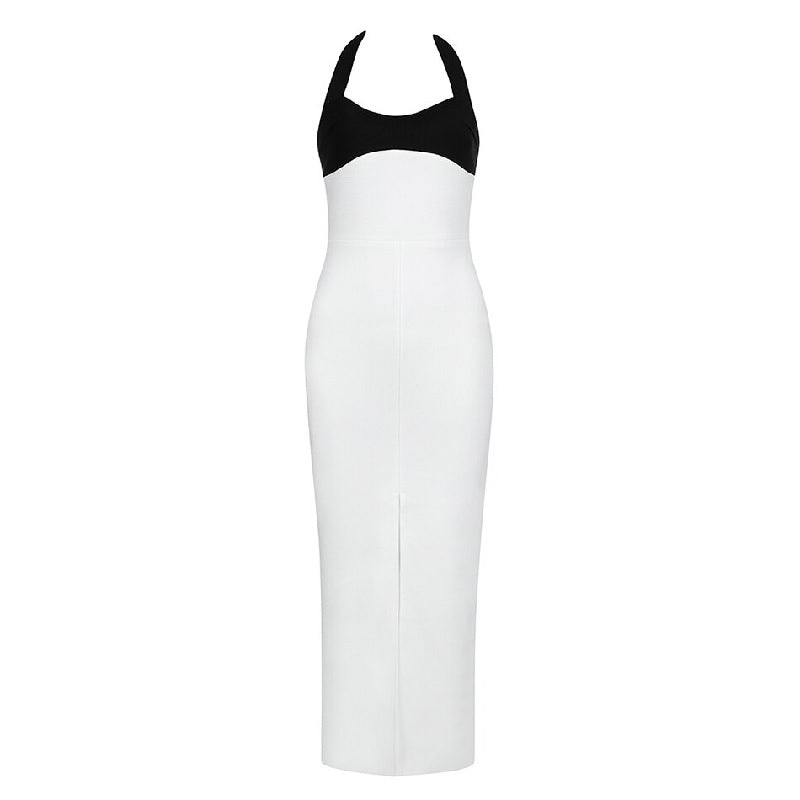 Patchwork Backless Bodycon Halter Bandage Party Dress