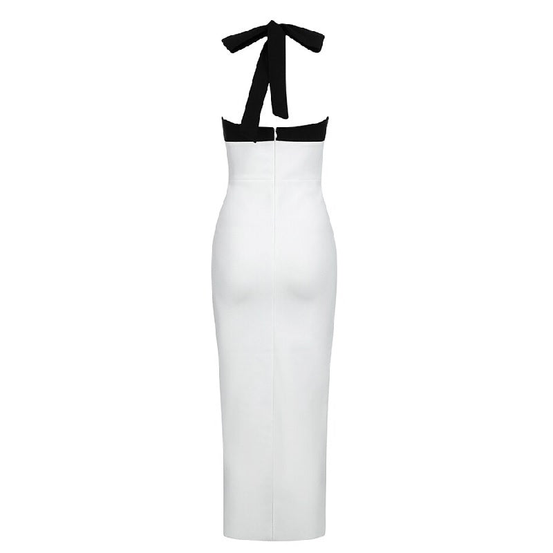 Patchwork Backless Bodycon Halter Bandage Party Dress