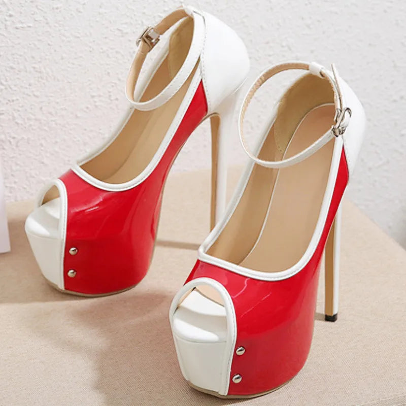 Patchwork Buckle Slide Sandals 16 Cm Super High Heel