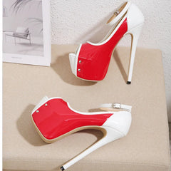 Patchwork Buckle Slide Sandals 16 Cm Super High Heel