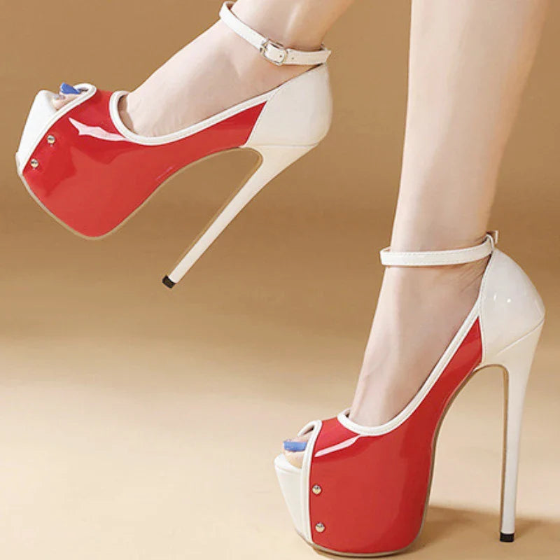 Patchwork Buckle Slide Sandals 16 Cm Super High Heel