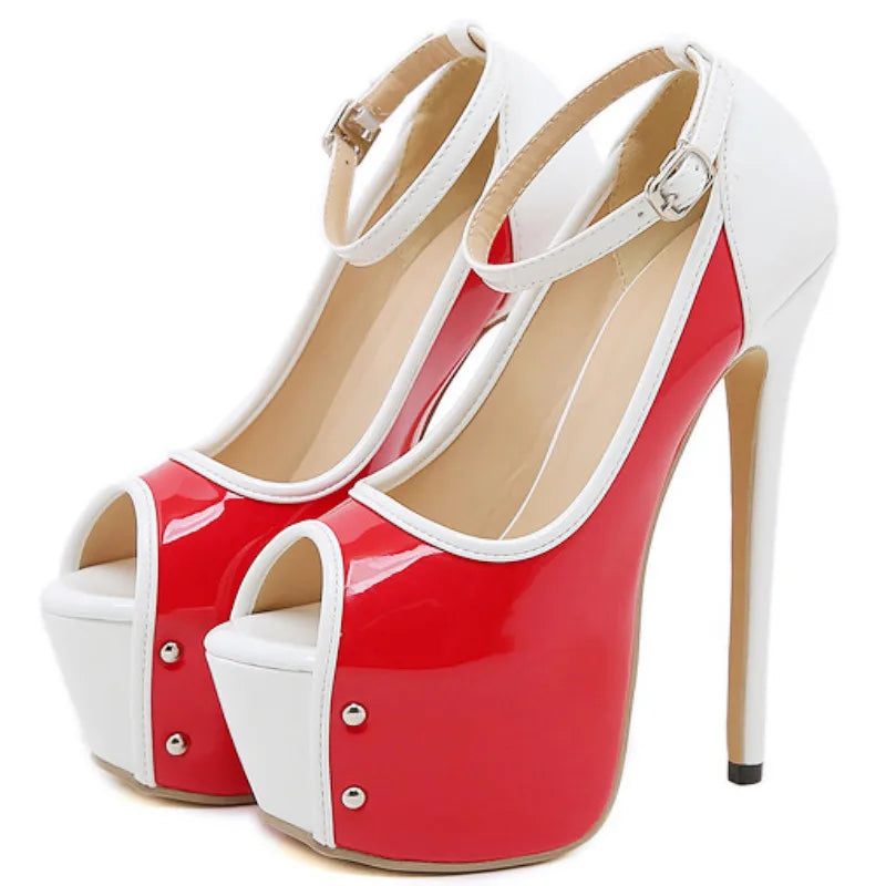Patchwork Buckle Slide Sandals 16 Cm Super High Heel