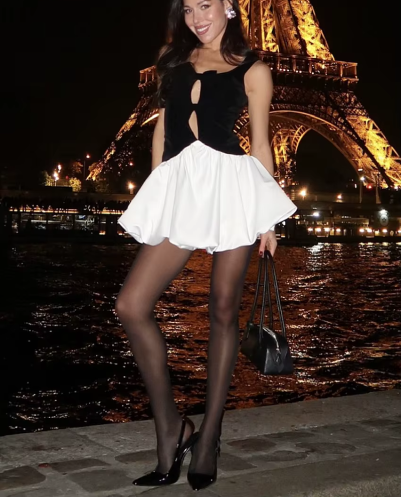 Patchwork Elegant Classic Pleated Sleeveless Hollow Out Slim Mini Dresses
