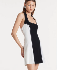 Patchwork Halter Sleeveless Bodycon Backless Streetwear Mini Dresses