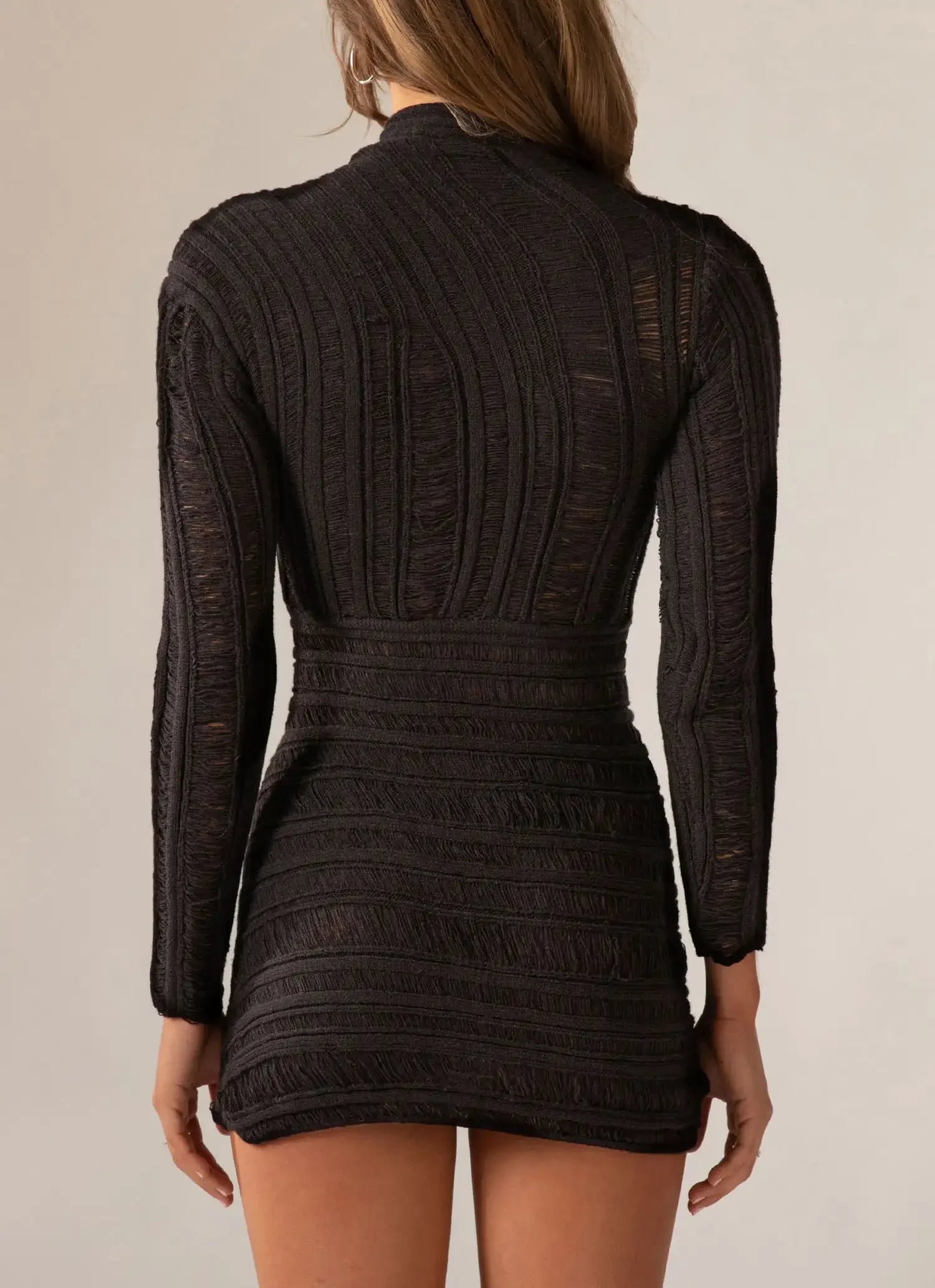 Patchwork Round Neck Long Sleeve Close-Fitting Streetwear Short Dress