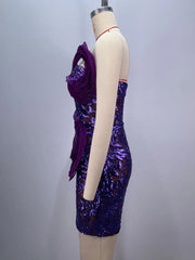 Patchwork Sequin Strapless Sleeveless Cocktail Party Bodycon Backless Mini Dress