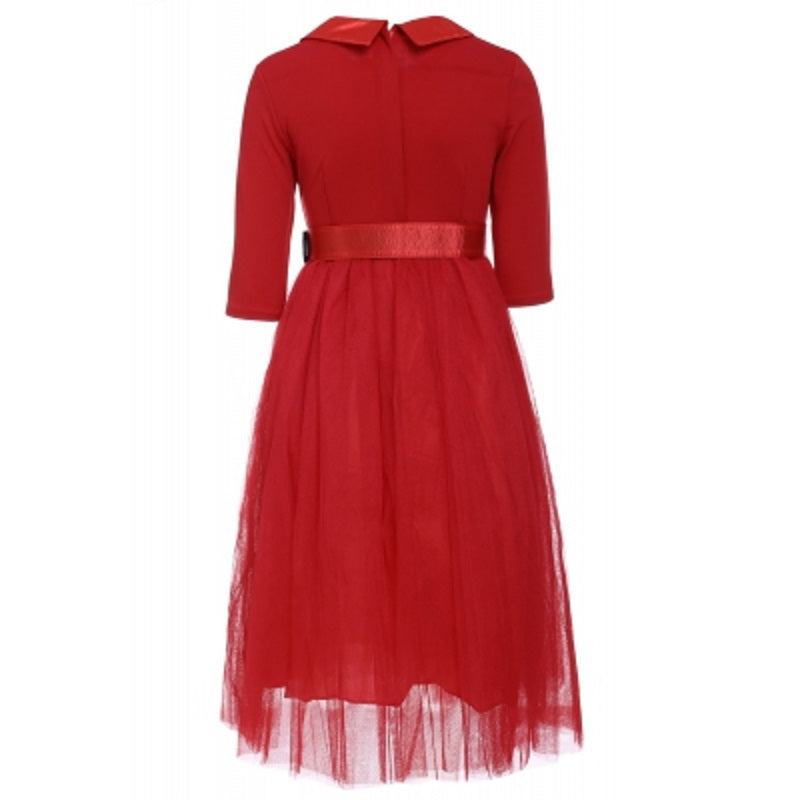 Peter Pan Collar Long Sleeve A-Line Midi Dress