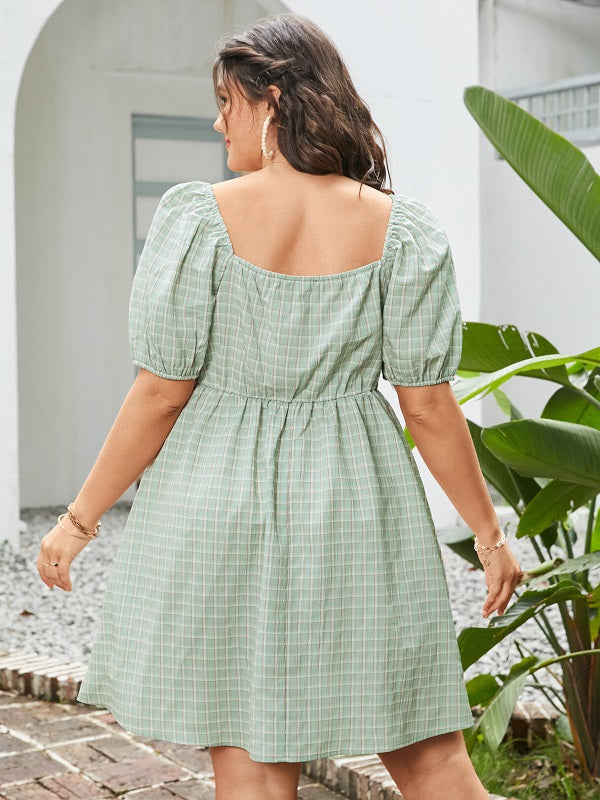Plaid Button Backless Tassel Midi Dress