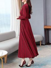 Plaid Maxi Dresses Long Sleeves Swing Dress