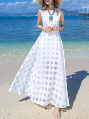 Plaid Organza Sleeveless Beach Dress