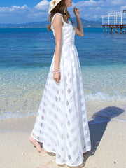 Plaid Organza Sleeveless Beach Dress
