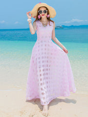 Plaid Organza Sleeveless Beach Dress