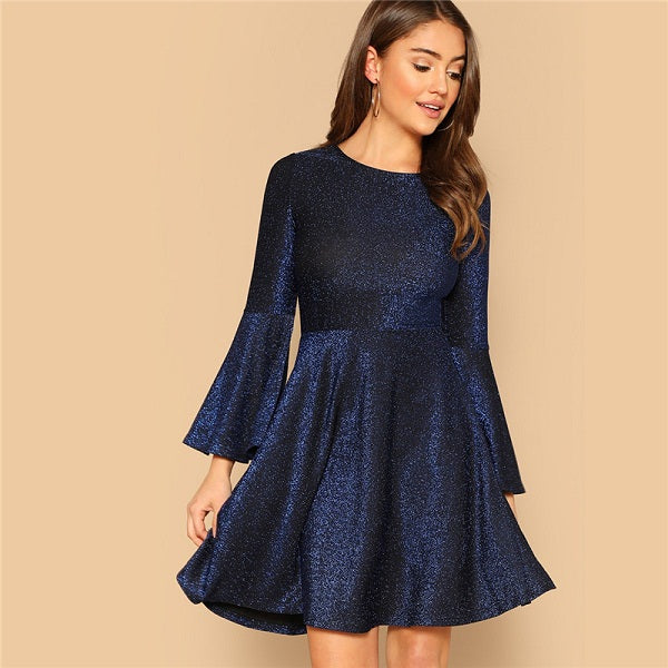 Elegant Plain High Street Trumpet Glitter Party Mini Dress