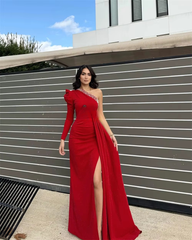 Pleat Beading Sequined Draped A-line One-shoulder Long Dresses