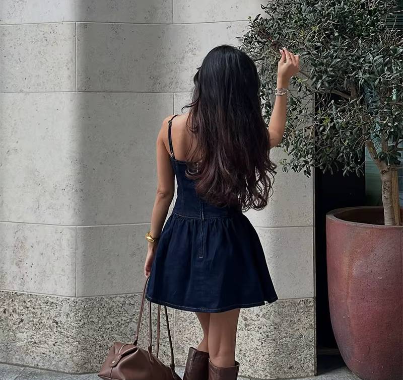 Pleated Sleeveless High Waist A-line High Street Sling Mini Dress