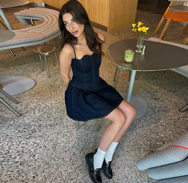 Pleated Sleeveless High Waist A-line High Street Sling Mini Dress