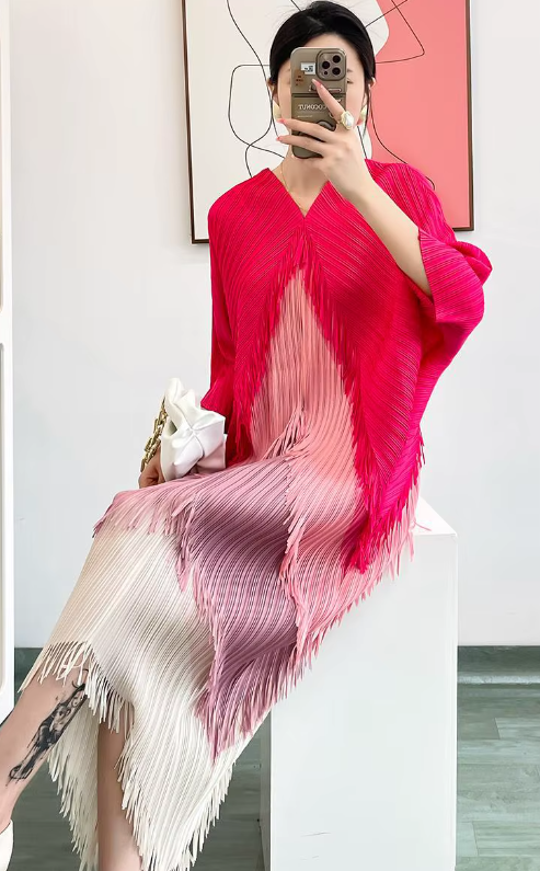Pleated Tassel Slim Wrapped Hip One Step Gradual Dress