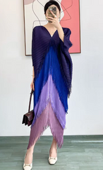 Pleated Tassel Slim Wrapped Hip One Step Gradual Dress