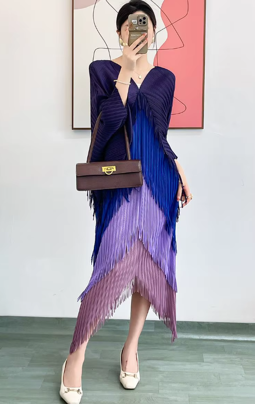Pleated Tassel Slim Wrapped Hip One Step Gradual Dress