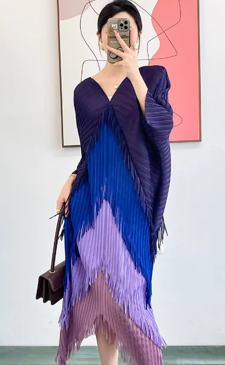 Pleated Tassel Slim Wrapped Hip One Step Gradual Dress