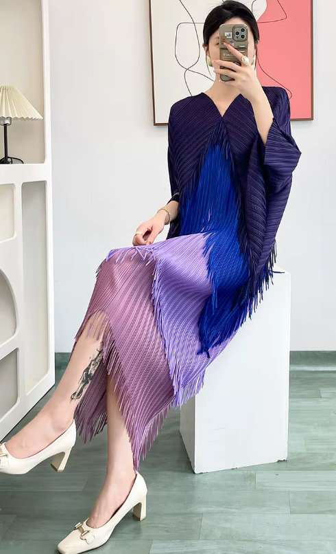 Pleated Tassel Slim Wrapped Hip One Step Gradual Dress