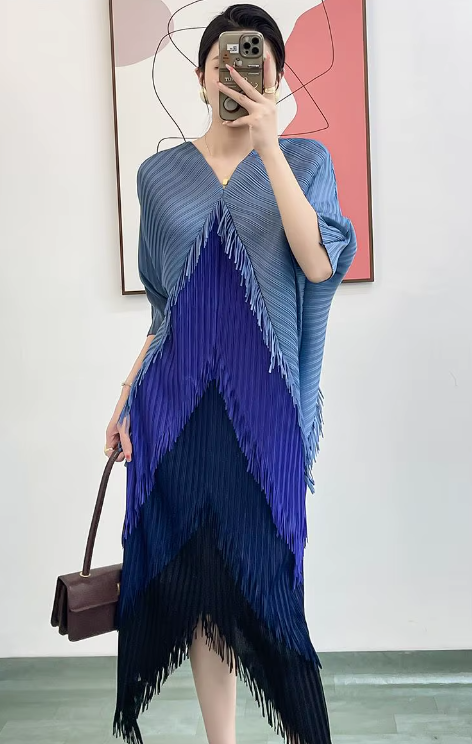 Pleated Tassel Slim Wrapped Hip One Step Gradual Dress