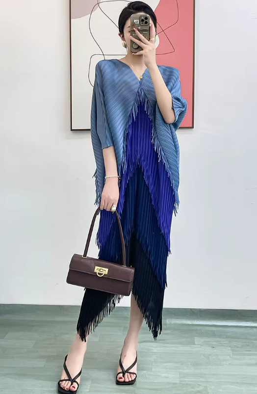 Pleated Tassel Slim Wrapped Hip One Step Gradual Dress