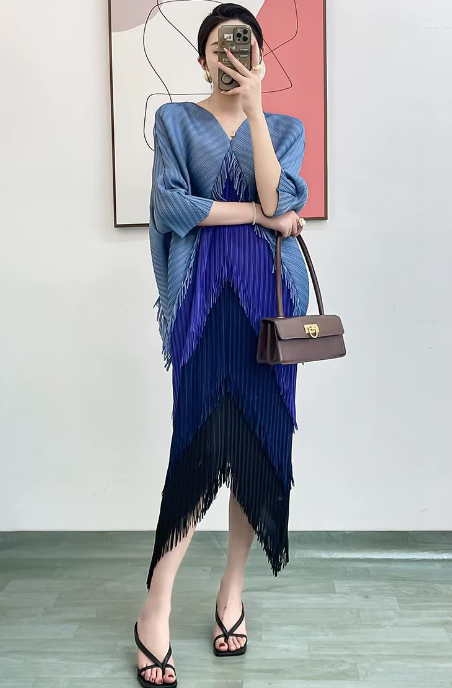 Pleated Tassel Slim Wrapped Hip One Step Gradual Dress