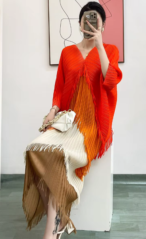 Pleated Tassel Slim Wrapped Hip One Step Gradual Dress