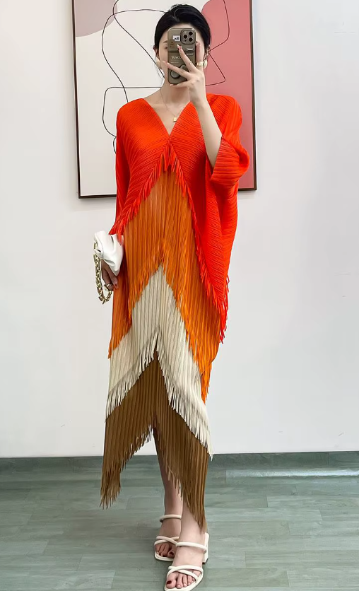Pleated Tassel Slim Wrapped Hip One Step Gradual Dress